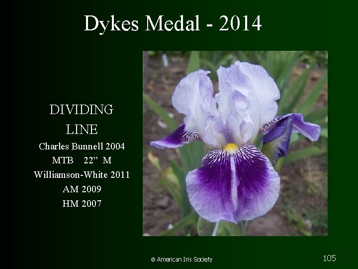 Dykes Medal - 2014 DIVIDING LINE Charles Bunnell 2004 MTB 22” M Williamson-White 2011