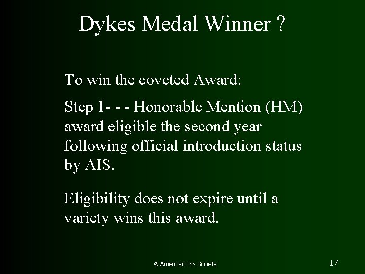 Dykes Medal Winner ? To win the coveted Award: Step 1 - - -