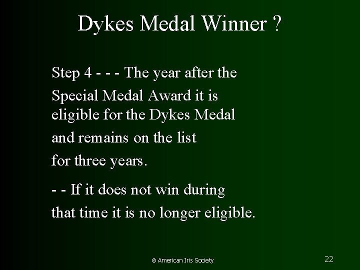 Dykes Medal Winner ? Step 4 - - - The year after the Special