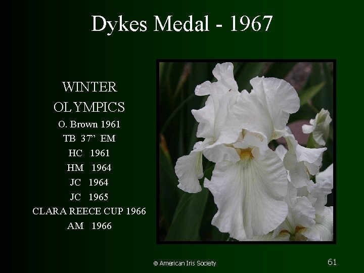 Dykes Medal - 1967 WINTER OLYMPICS O. Brown 1961 TB 37” EM HC 1961