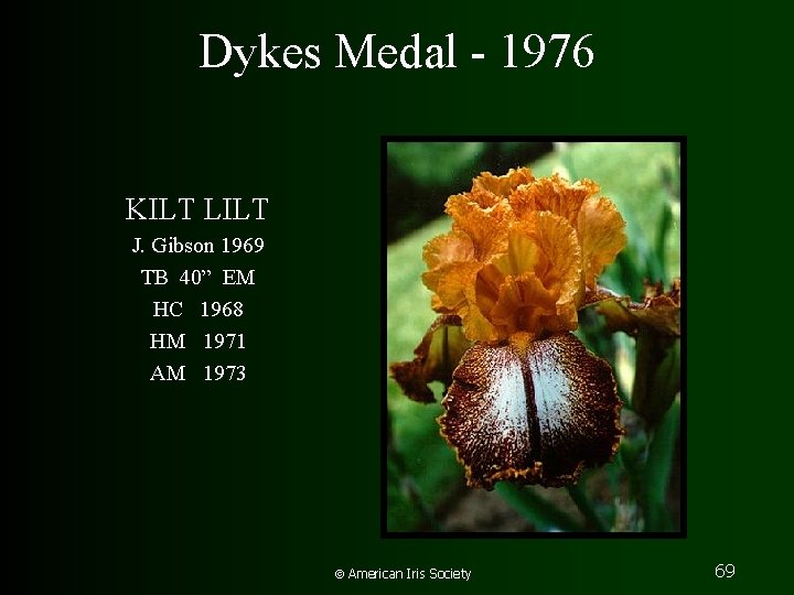 Dykes Medal - 1976 KILT LILT J. Gibson 1969 TB 40” EM HC 1968