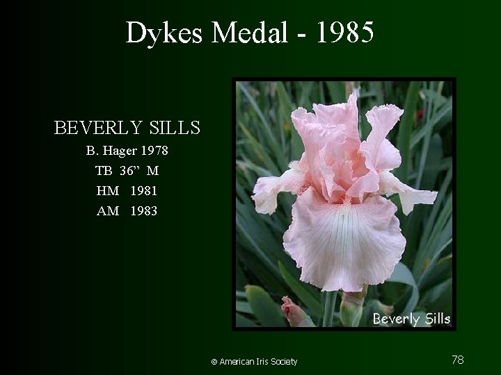 Dykes Medal - 1985 BEVERLY SILLS B. Hager 1978 TB 36” M HM 1981