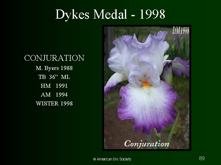 Dykes Medal - 1998 CONJURATION M. Byers 1988 TB 36” ML HM 1991 AM