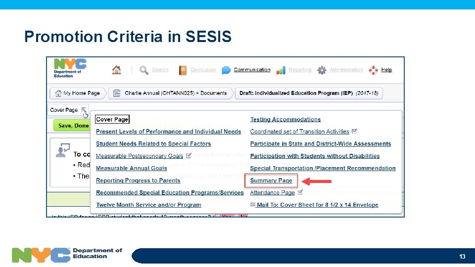 Promotion Criteria in SESIS 13 