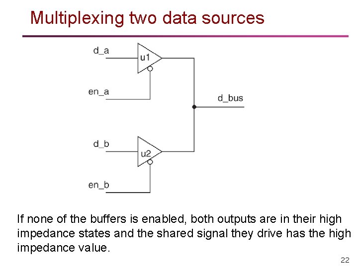 Multiplexing two data sources If none of the buffers is enabled, both outputs are Multiplexing two data sources If none of the buffers is enabled, both outputs are