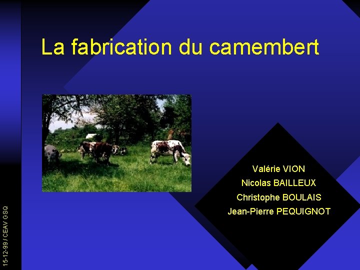 La fabrication du camembert Valérie VION Nicolas BAILLEUX 15 -12 -99 / CEAV GSQ