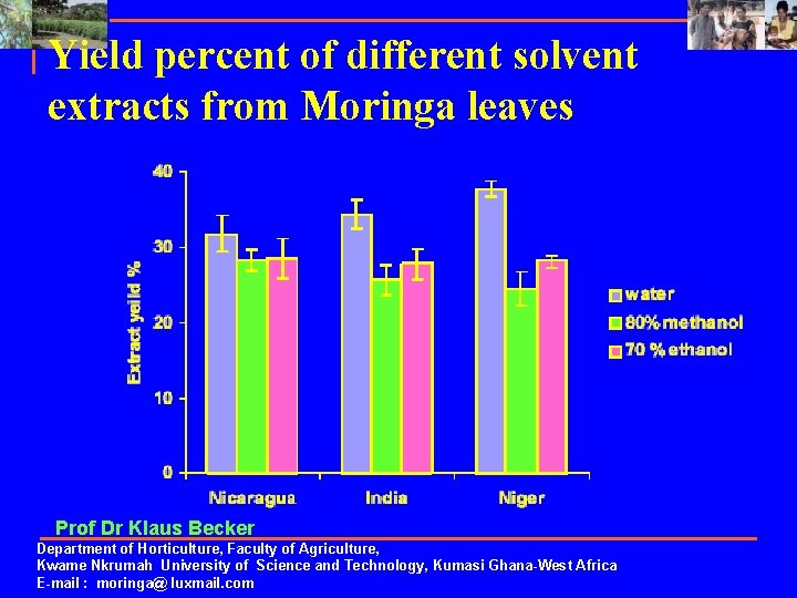 Yield percent of different solvent extracts from Moringa leaves Prof Dr Klaus Becker Department
