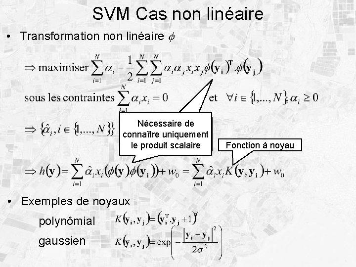 SVM Cas non linéaire • Transformation non linéaire f Nécessaire de connaître uniquement le