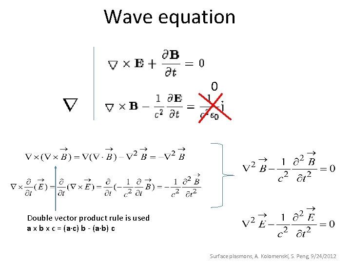 Wave equation 0 Double vector product rule is used a x b x c