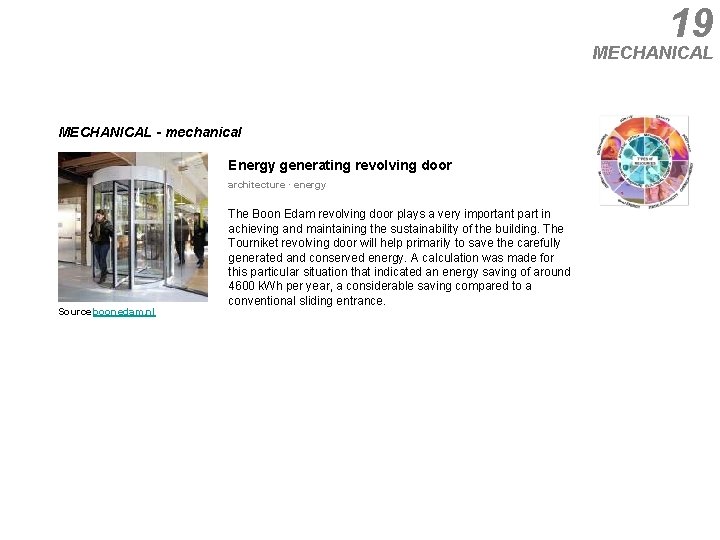 19 MECHANICAL - mechanical Energy generating revolving door architecture · energy Source: boonedam. nl