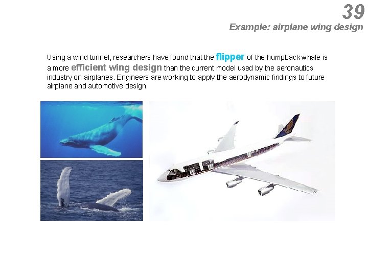 39 Example: airplane wing design Using a wind tunnel, researchers have found that the