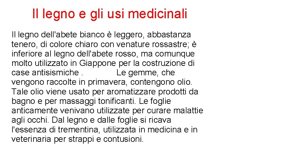 Il legno e gli usi medicinali Il legno dell'abete bianco è leggero, abbastanza tenero,