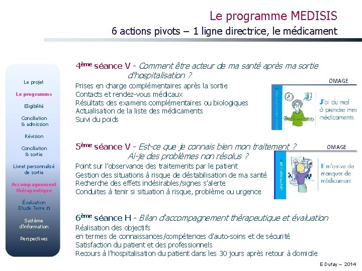 Le programme MEDISIS 6 actions pivots – 1 ligne directrice, le médicament 4ème séance