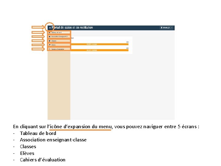 En cliquant sur l’icône d’expansion du menu, vous pouvez naviguer entre 5 écrans :