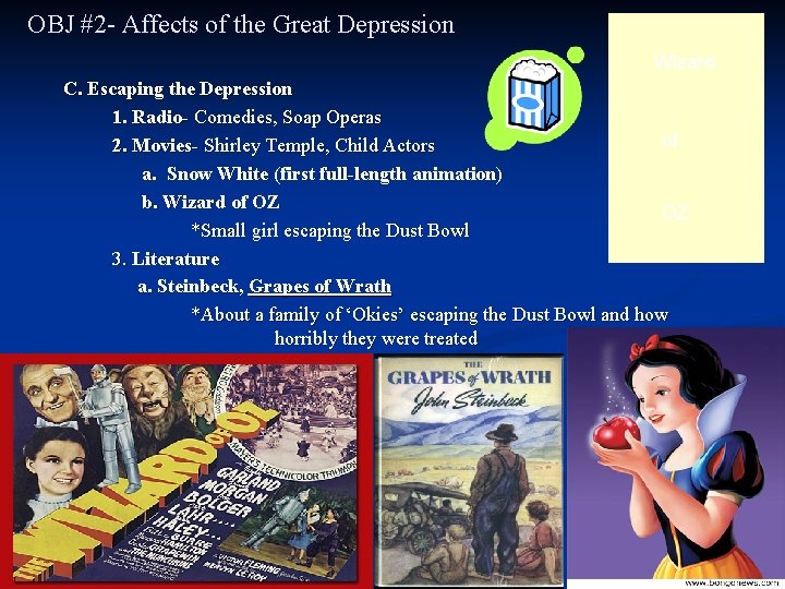 OBJ #2 - Affects of the Great Depression Wizard C. Escaping the Depression 1. OBJ #2 - Affects of the Great Depression Wizard C. Escaping the Depression 1.