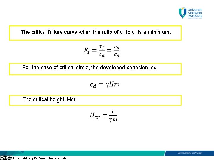 The critical failure curve when the ratio of cu to cd is a minimum.