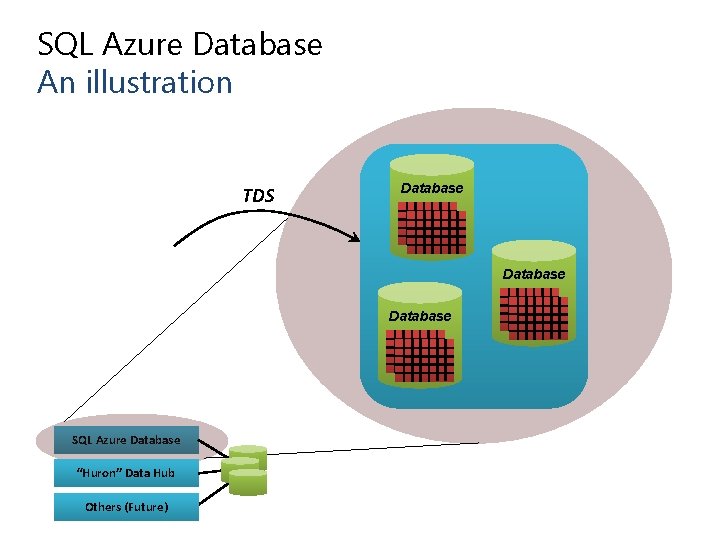 SQL Azure Database An illustration TDS Database SQL Azure Database “Huron” Data Hub Others