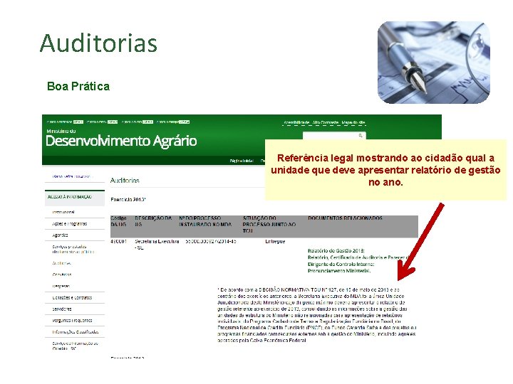 Ações e programas Auditorias Principais problemas encontrados Boa Prática ü Ações e Programas -