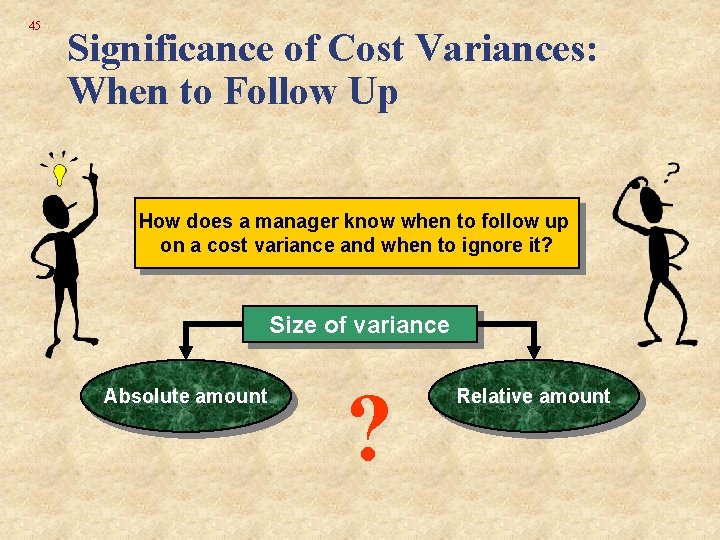 45 Significance of Cost Variances: When to Follow Up How does a manager know