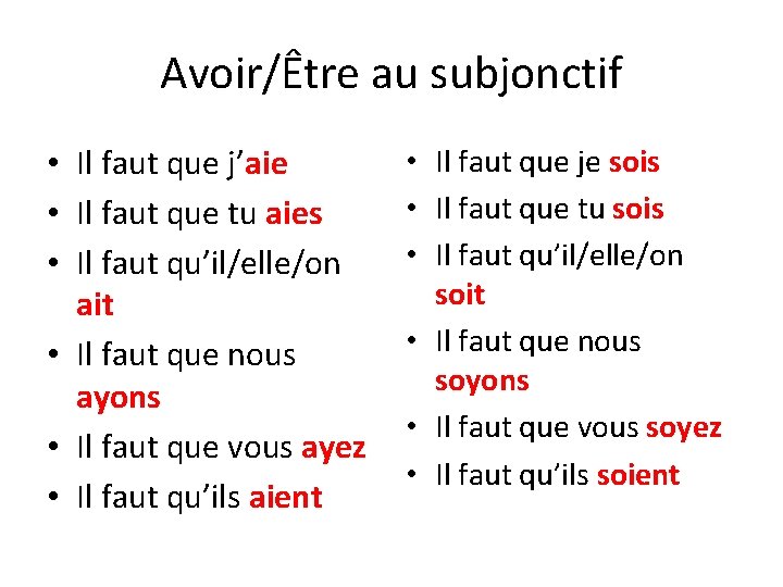 Avoir/Être au subjonctif • Il faut que j’aie • Il faut que tu aies