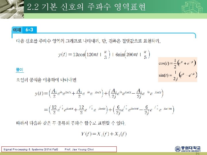 2. 2 기본 신호의 주파수 영역표현 Signal Processing & Systems (2014 Fall) Prof. Jae