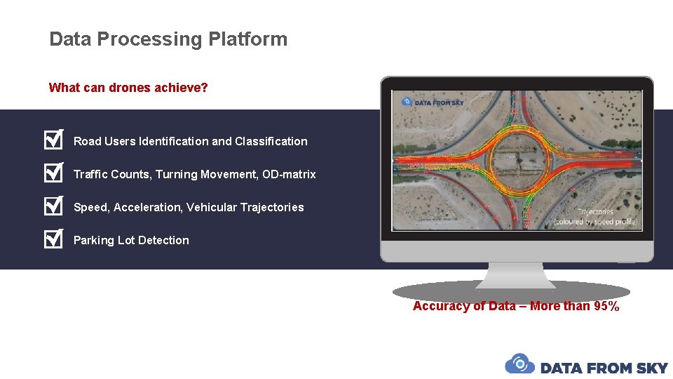 Data Processing Platform What can drones achieve? Road Users Identification and Classification Traffic Counts,