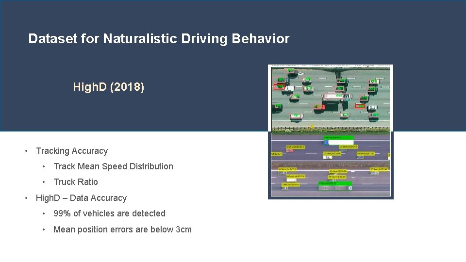 Dataset for Naturalistic Driving Behavior High. D (2018) • Tracking Accuracy • Track Mean