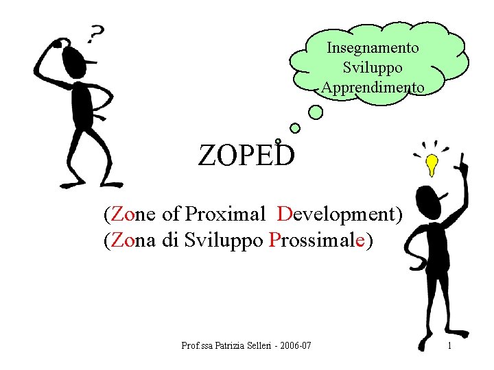 Insegnamento Sviluppo Apprendimento ZOPED (Zone of Proximal Development) (Zona di Sviluppo Prossimale) Prof. ssa