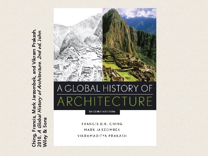 Ching, Francis, Mark Jarzombek, and Vikram Prakash. 2010. A Global History of Architecture. 2