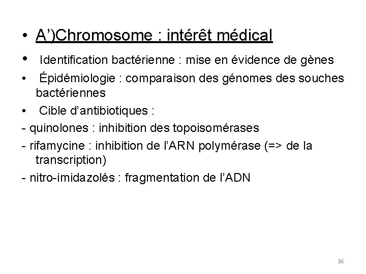  • A’)Chromosome : intérêt médical • Identification bactérienne : mise en évidence de