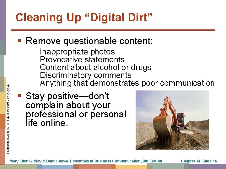 Cleaning Up “Digital Dirt” § Remove questionable content: © 2013 Cengage Learning ● All