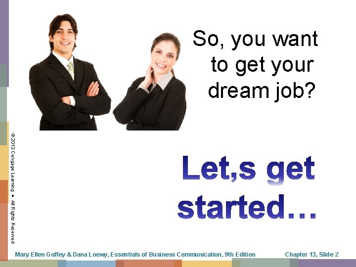 So, you want to get your dream job? © 2013 Cengage Learning ● All