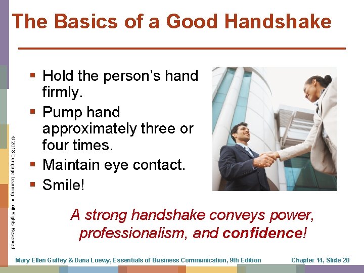 The Basics of a Good Handshake © 2013 Cengage Learning ● All Rights Reserved