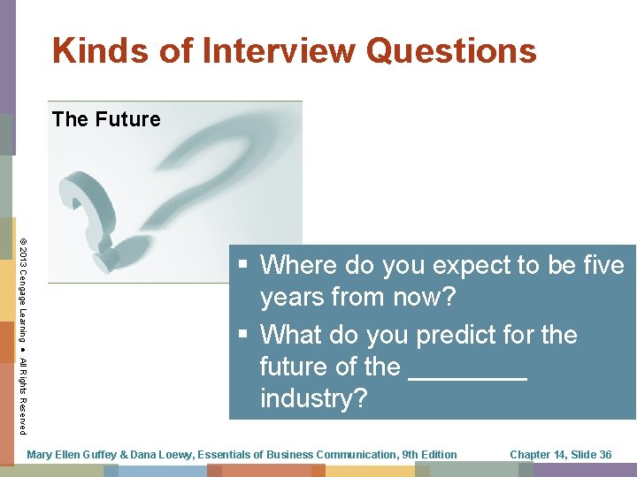 Kinds of Interview Questions The Future © 2013 Cengage Learning ● All Rights Reserved