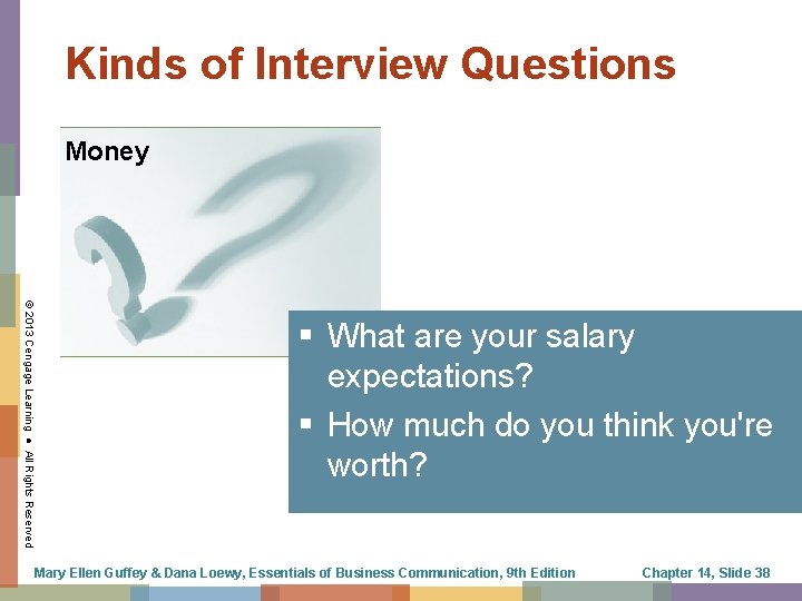 Kinds of Interview Questions Money © 2013 Cengage Learning ● All Rights Reserved §