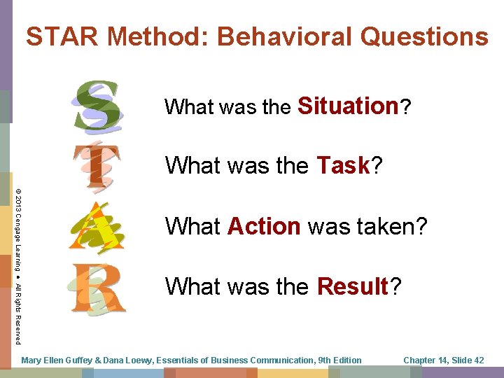 STAR Method: Behavioral Questions What was the Situation? What was the Task? © 2013