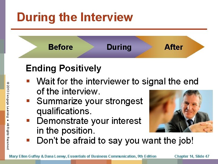 During the Interview Before During After © 2013 Cengage Learning ● All Rights Reserved
