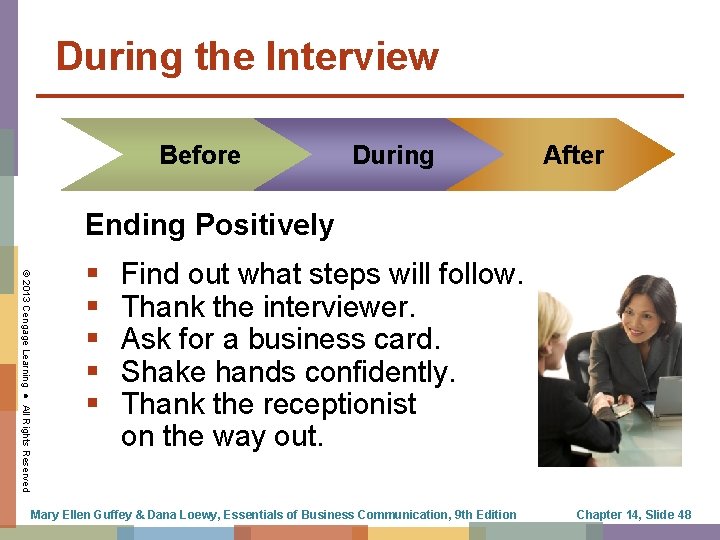 During the Interview Before During After Ending Positively © 2013 Cengage Learning ● All