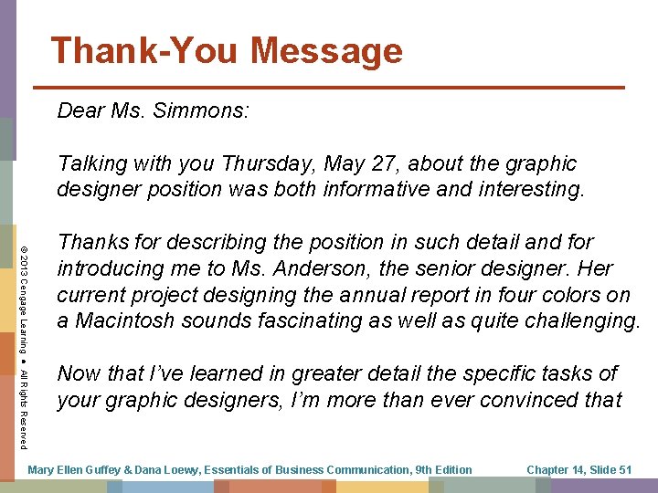 Thank-You Message Dear Ms. Simmons: Talking with you Thursday, May 27, about the graphic