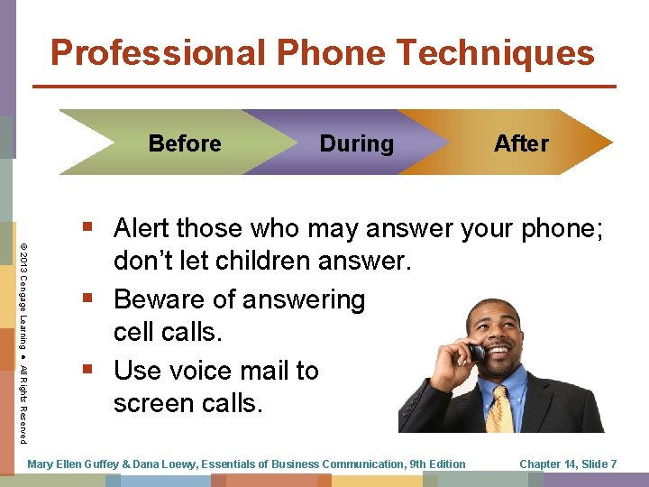 Professional Phone Techniques Before During After § Alert those who may answer your phone;