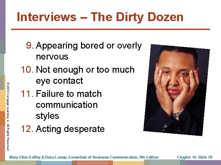 Interviews – The Dirty Dozen © 2013 Cengage Learning ● All Rights Reserved 9.