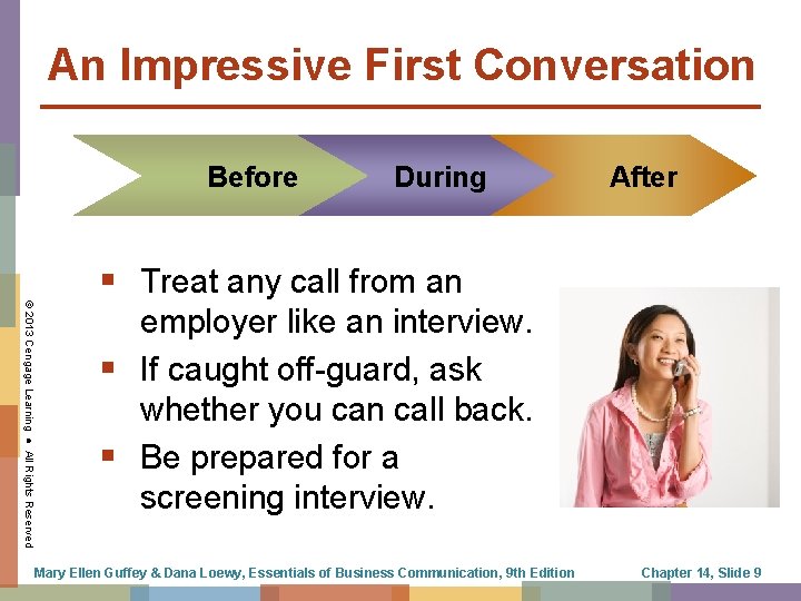 An Impressive First Conversation Before During After § Treat any call from an ©