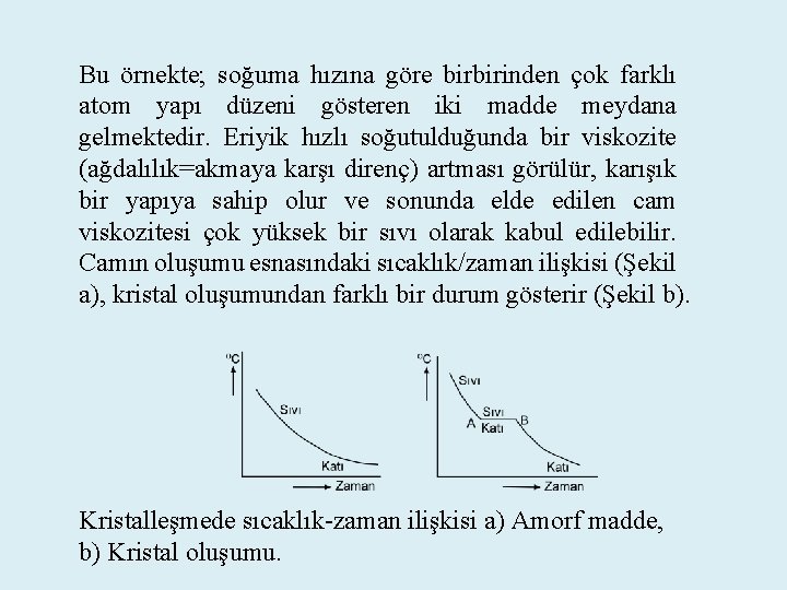 Bu örnekte; soğuma hızına göre birbirinden çok farklı atom yapı düzeni gösteren iki madde