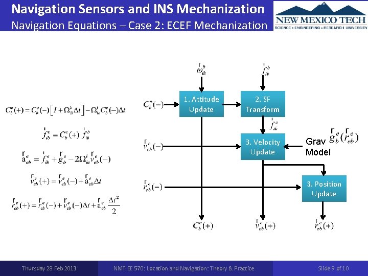 Navigation Sensors and INS Mechanization Navigation Equations – Case 2: ECEF Mechanization 1. Attitude