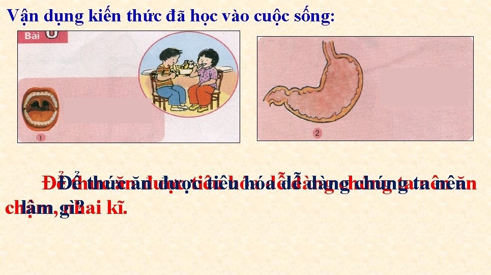 Vận dụng kiến thức đã học vào cuộc sống: ĐểĐể thức ănăn được tiêu