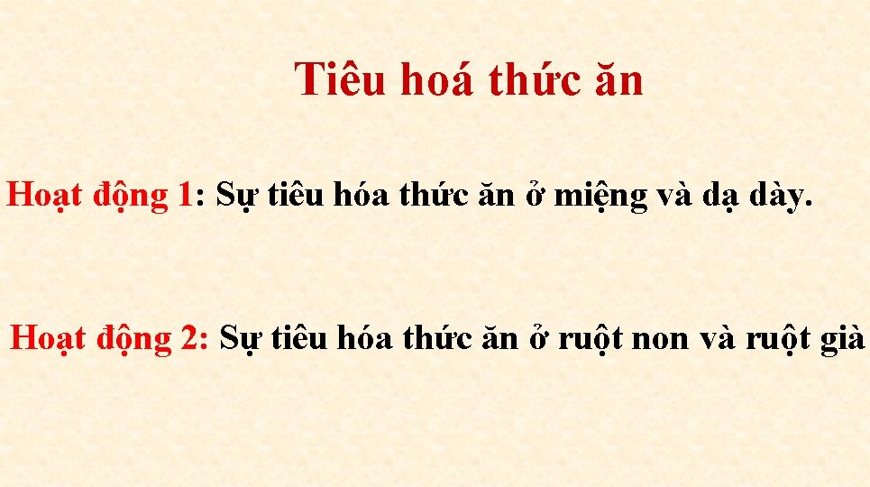 Tiêu hoá thức ăn Hoạt động 1: Sự tiêu hóa thức ăn ở miệng