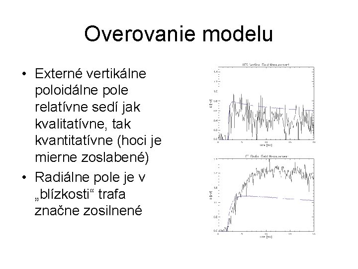 Overovanie modelu • Externé vertikálne poloidálne pole relatívne sedí jak kvalitatívne, tak kvantitatívne (hoci