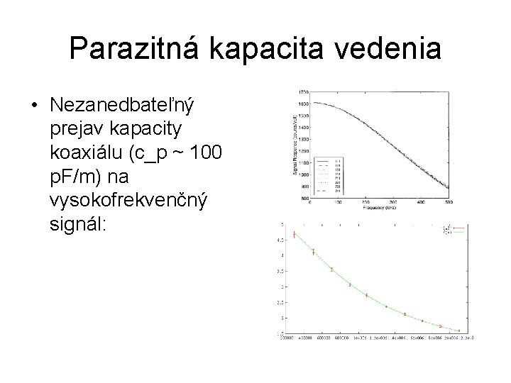 Parazitná kapacita vedenia • Nezanedbateľný prejav kapacity koaxiálu (c_p ~ 100 p. F/m) na
