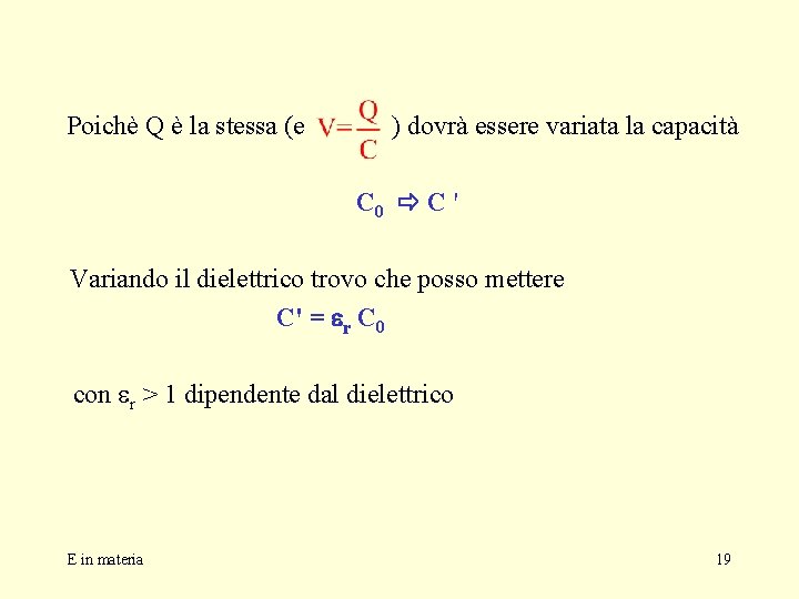 Poichè Q è la stessa (e ) dovrà essere variata la capacità C 0