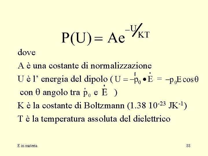 dove A è una costante di normalizzazione U è l’ energia del dipolo (